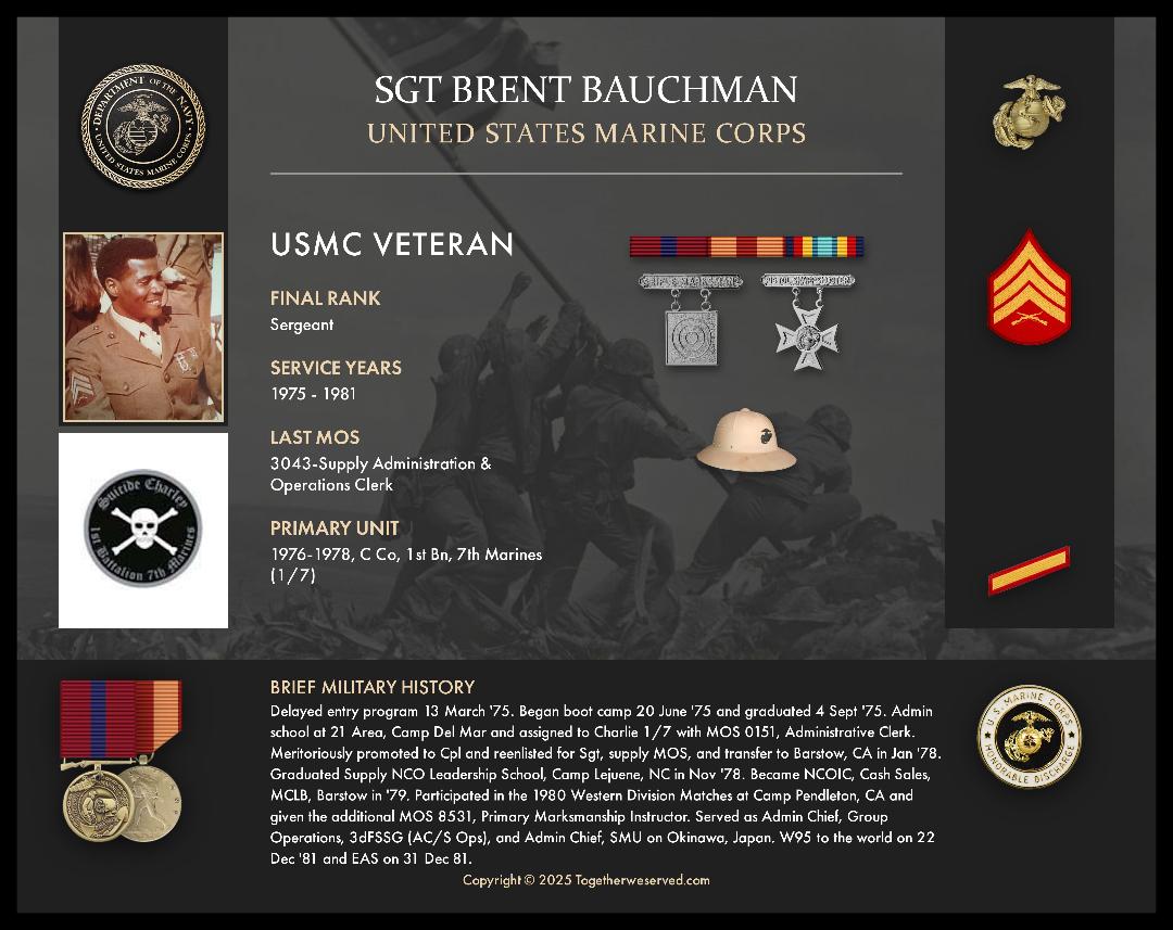 SGT Brent Bauchman USMC service plaque